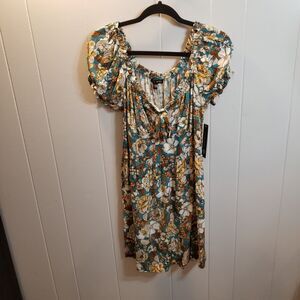 U Wish Women's Teal Vibrant Floral Mini Dress Size Medium 90's‎